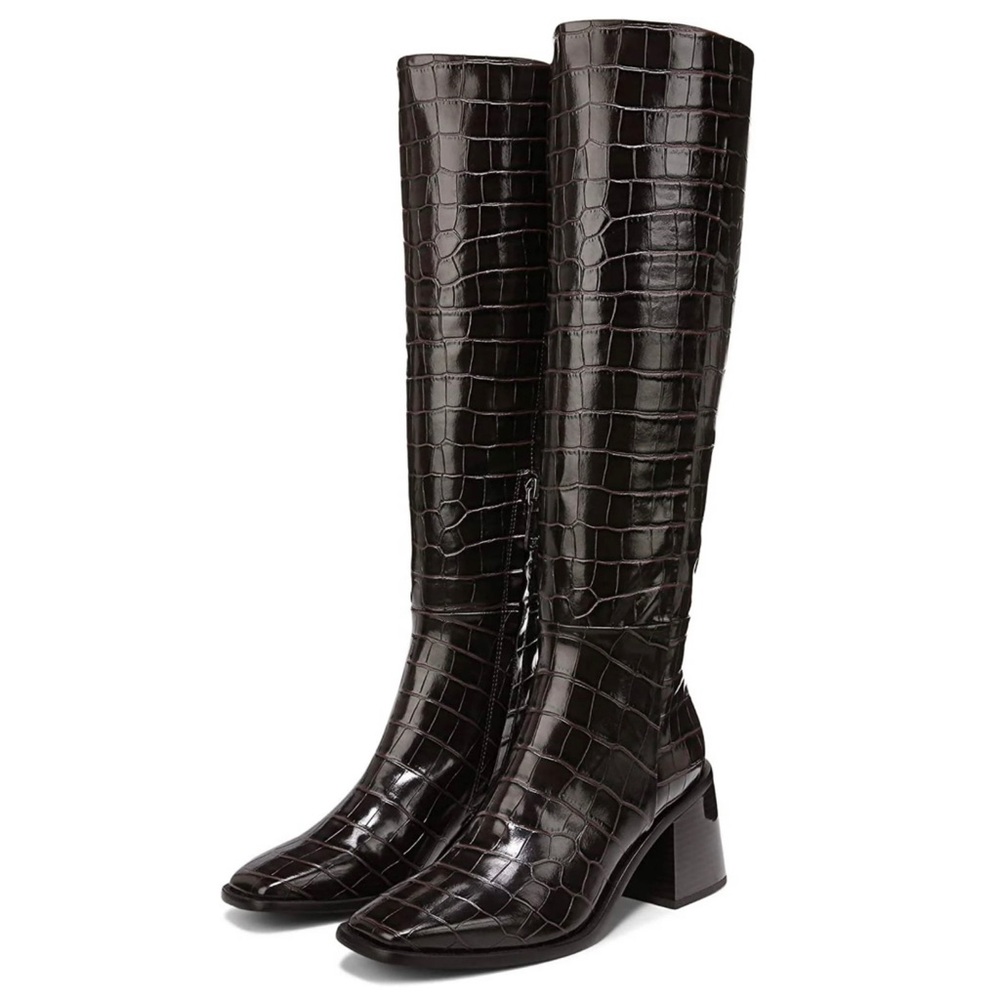 New Sam Edelman Wade 2 Espresso Brown Croc Leather Boots Sz 6